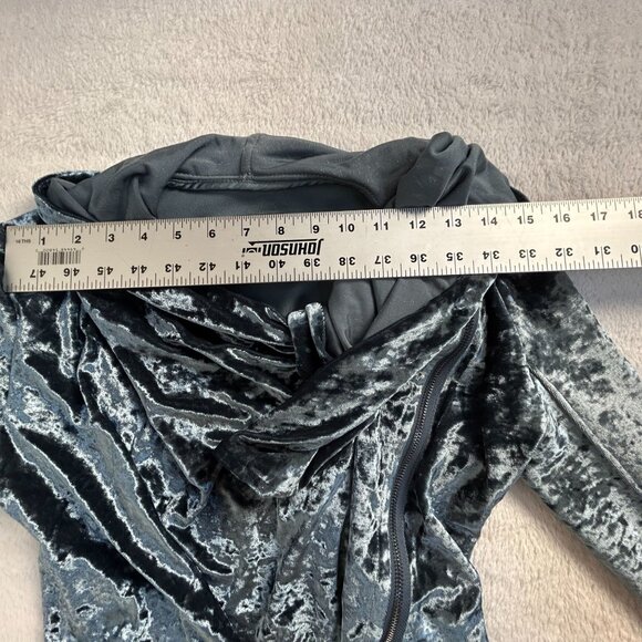 Blank NYC Womens Crushed Velvet Draped Jacket XS Asymmetric Zip Blue Lightweight - Picture 6 of 8